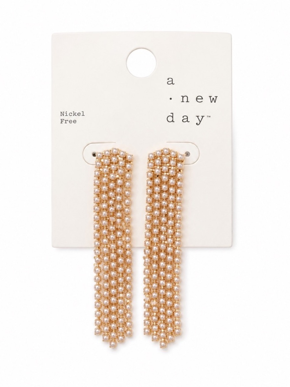 a new day Gold Pearl Beaded Fringe Drop Earrings